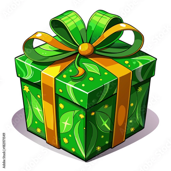 Fototapeta Gift,color Green , real print Style, white background