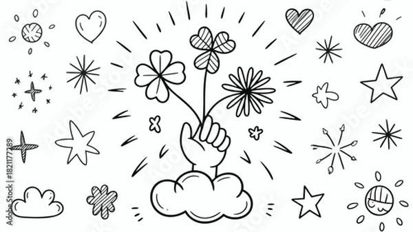 Fototapeta Playful hand drawing a card with luck and chance elements ideal for games or fortune telling