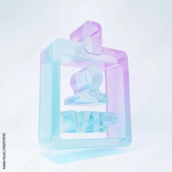 Fototapeta Frosted glass VIP badge icon isolated on white background. Minimalism concept. 3D render illustration