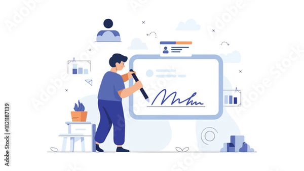 Fototapeta Abstract digital signature illustration with geometric shapes and color gradients suitable for technology security and modern design concepts