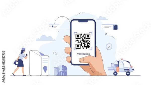 Fototapeta A digital representation of a document being scanned by a qr code reader highlighting modern data capture and verification processes