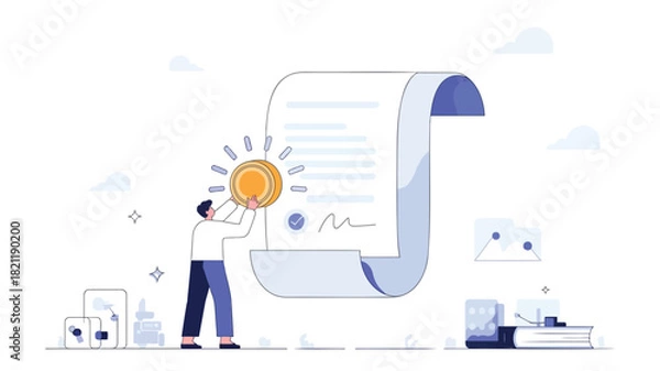 Fototapeta Abstract digital gold seal graphic with vibrant color accents and clean typography ideal for certifications awards or premium branding elements