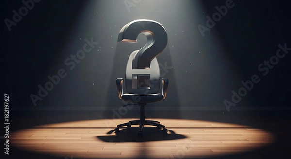 Fototapeta Question Mark and Office Chair A Conceptual Image on Doubt, Decisions, and Uncertainty