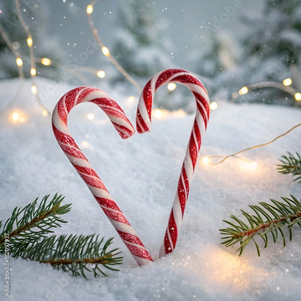 Fototapeta two candy canes making a heart for christmas