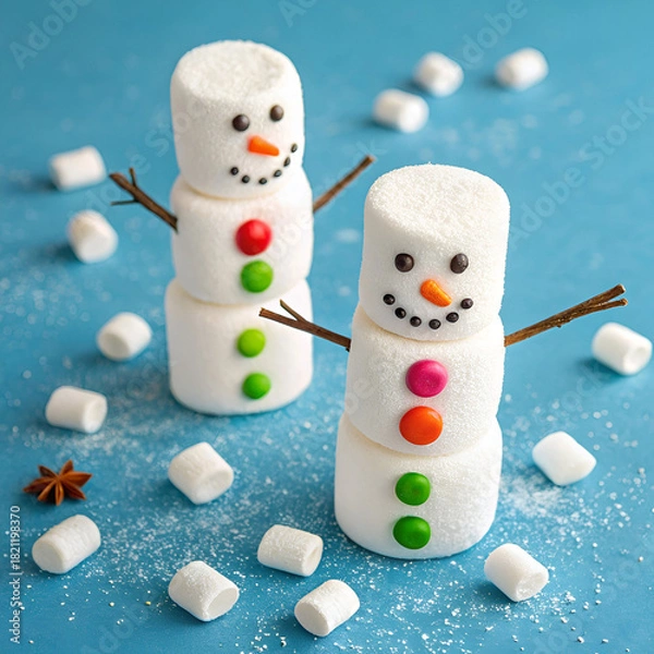 Obraz two happy funny marshmallow snowmen marshmallow