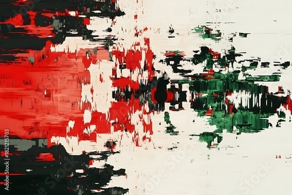 Fototapeta Christmas-themed retro glitch artwork with red, green, and white pixel distortions.