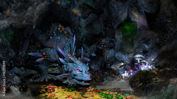 Obraz Blue dragon and treasure