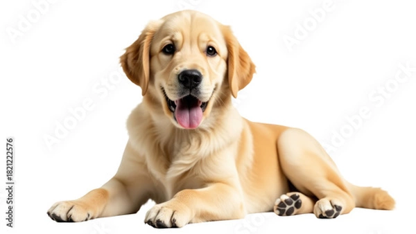 Fototapeta A single dog reclining on a white background