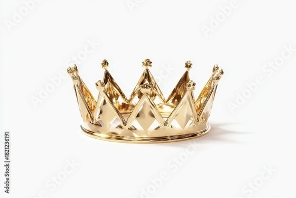 Fototapeta A 3D render of a golden crown, minimalist modern style. Isolated on a plain white background. Symbol of leadership, king, success, and premium quality.