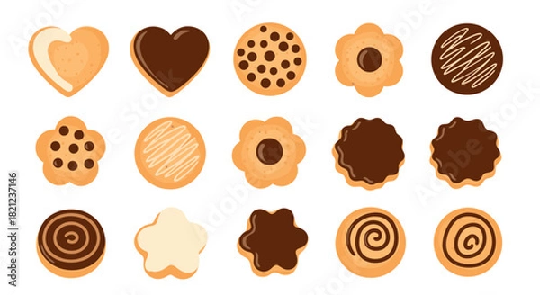 Obraz An assortment of delicious cookies with various shapes, flavors, and toppings are beautifully arranged, perfect for a sweet treat or dessert.