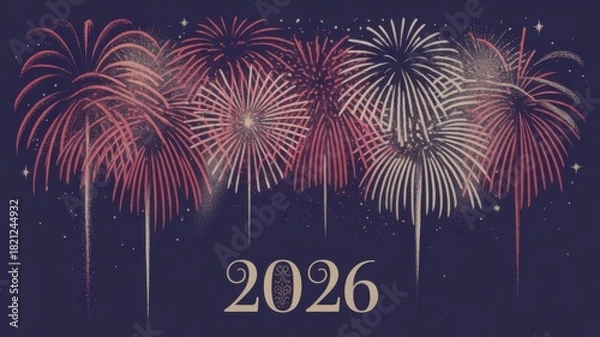 Obraz Celebrating new year 2026 with fireworks display against dark blue background