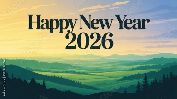 Obraz Happy new year 2026 vector illustration with landscape background design scenery
