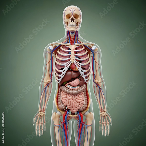 Fototapeta Human Anatomy Illustration Showing Internal Organs and Skeleton