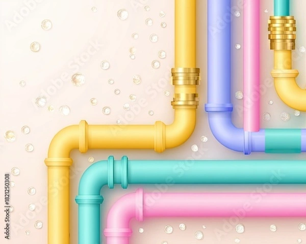 Obraz Colorful Pipe Systems with Decorative Elements and Bubble Effect  