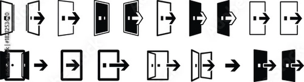 Fototapeta Door Opening and Closing Icons with Arrows Keywords: door, opening, closing, icons, set, arrow