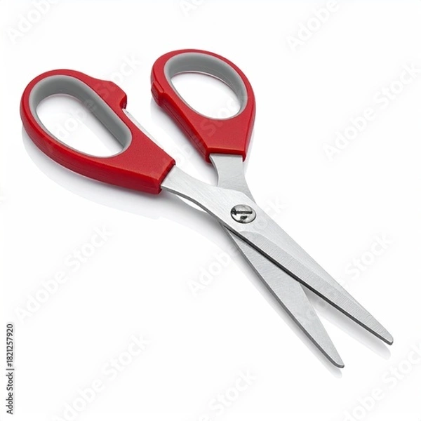 Fototapeta Red and gray handled scissors against a white background