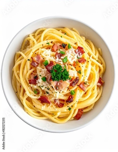 Obraz Creamy pasta dish with bacon and cheese