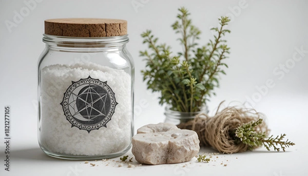 Obraz Glass Jar with Compass and Greenery