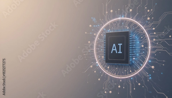 Obraz Futuristic AI Microchip With Glowing Blue Circuit