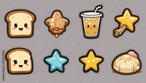 Obraz Cute Drink and Star Stickers Illustration