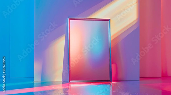 Fototapeta Vibrant hues paint frame against luminous walls, casting colorful shadows in a brightly lit Studio