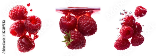 Fototapeta Fresh raspberries with red juice isolated.