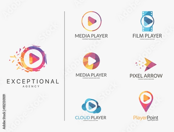 Obraz Player logo set. Polygonal player logotypes 