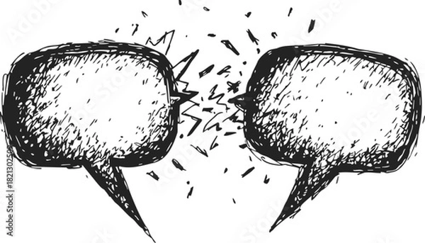 Obraz Speech bubbles sketch hand drawn style with dynamic collision effect. Vector illustration