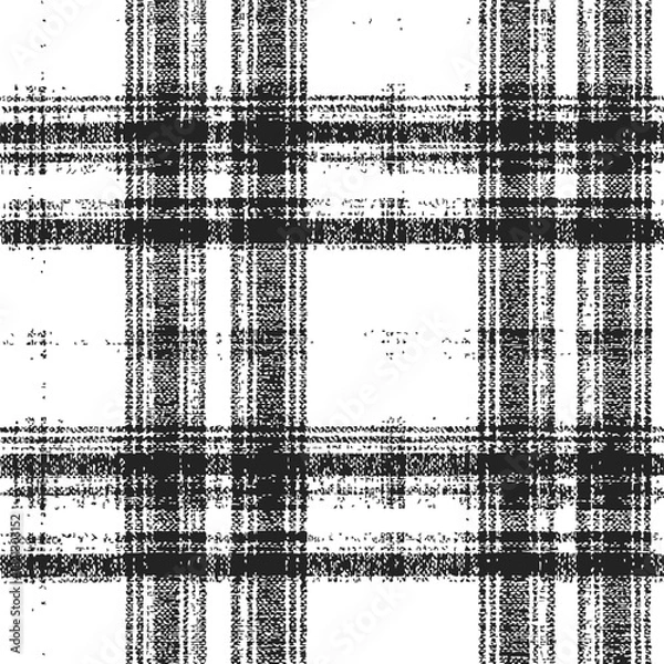 Obraz Black and white plaid pattern, sketch hand drawn, rough textured seamless background. Vector illustration