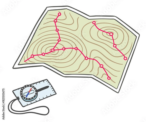 Obraz 登山をするための地図とコンパス