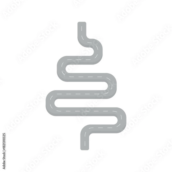 Fototapeta Road top view curved on white background.