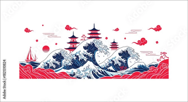 Fototapeta Modern flat icon set with geometric shapes and vibrant colors