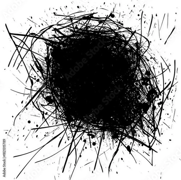 Obraz Dynamic abstract black scribble with chaotic tangled lines and messy patterns. Ideal for creative designs and artistic projects. Premium PNG file with transparent background for easy integration.