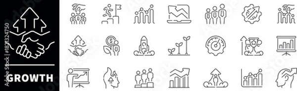 Obraz Growth vector icons collection. Thin line icons related to growth and success. Growth vector icons in line style