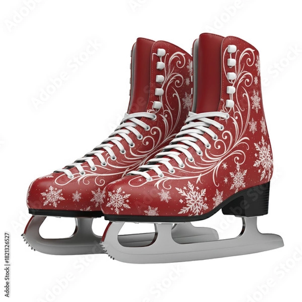 Fototapeta Red Ice Skates with Snowflake Design Winter Sports Gear