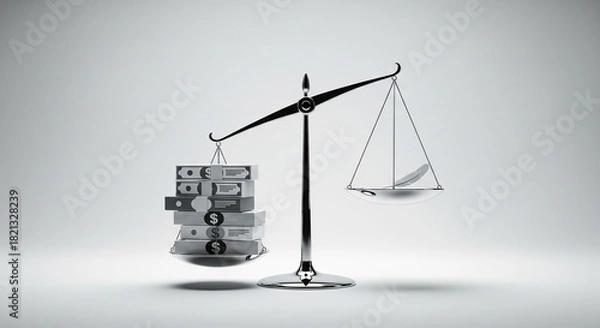 Obraz Symbolic scale heavily tipped toward bills showing economic burden