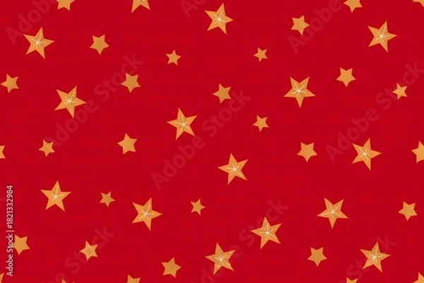 Obraz Red Background with Gold Star Pattern - Festive Holiday Texture