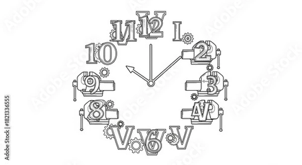 Obraz Steampunk clock face with gears and vise grips for vintage mechanical concept, perfect for graphic designs and creative project, with industrial time illustration