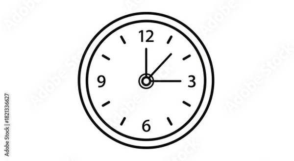 Obraz Minimalist clock shows 12:13 time, perfect for scheduling apps and time management resources, clean design for websites or presentations, time concept