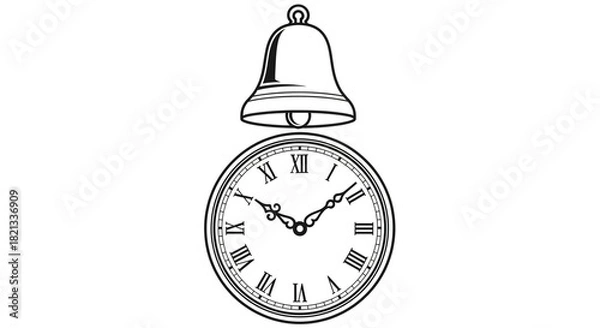 Obraz Vintage clock with Roman numerals and bell illustration for timeless elegance and classic design projects, evoking nostalgia and tradition in every detail