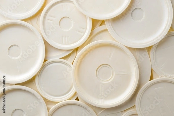 Obraz Stacked White Plastic Container Lids Close Up Texture