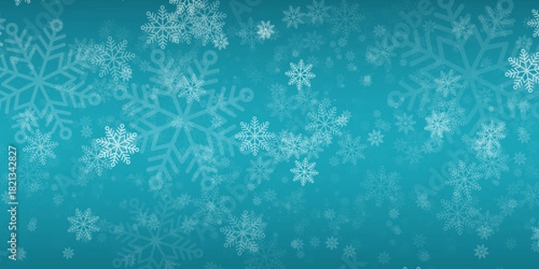 Obraz Fondo de invierno azul turquesa con copos de nieve cayendo y desenfoque