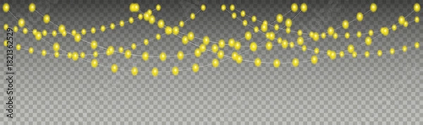 Fototapeta Warm Yellow String Lights Garland on Transparent Background – Festive Decorative Illumination