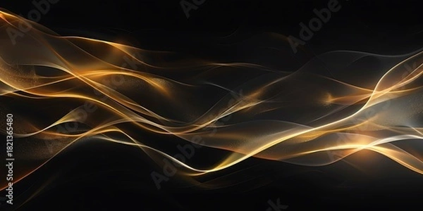 Obraz Elegant flowing golden waves of light on a dark background, abstract motion.
