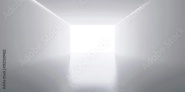 Obraz Bright white corridor with glowing exit, suggesting hope and a new beginning