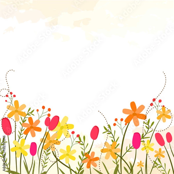 Fototapeta Beautiful colorful flowers on abstract background and space for your text.