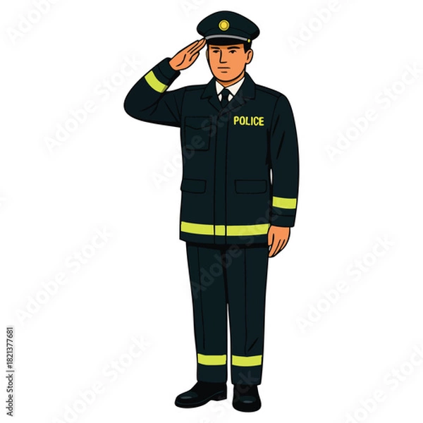 Fototapeta Police officer saluting in full uniform, symbolizing respect, authority, and public service dedication.