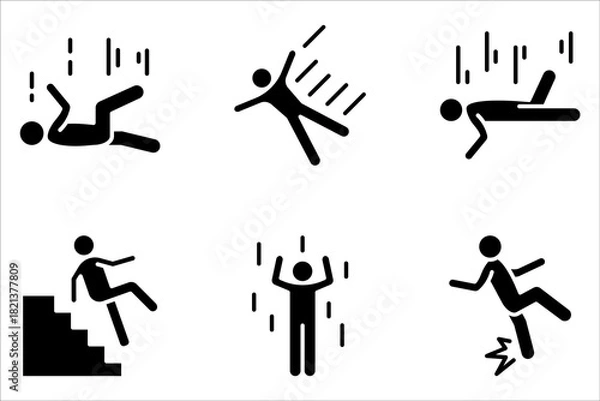 Obraz Falling person set. Caution sign on white background