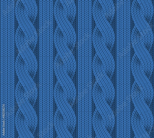 Obraz Blue seamless pattern of knitting. Vector image.