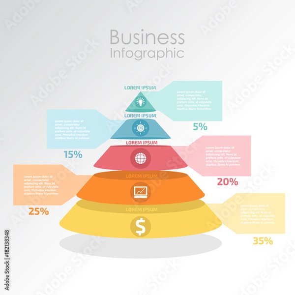 Obraz Pyramid, triangle infographic template with five elements.